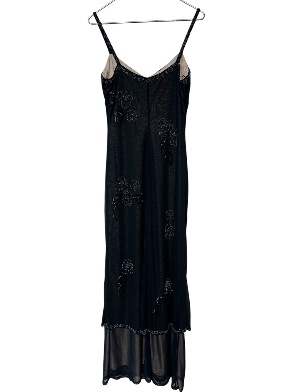 Cache 90s black empire waist floral beaded sheer overlay maxi slip dress - Picture 5 of 15